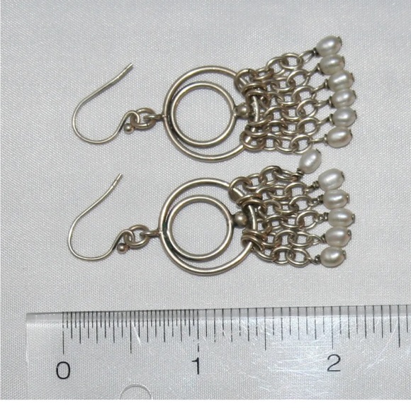 Silpada Vintage HTF RARE Oxidized Freshwater Pearl Chain Dangle Earrings - Picture 10 of 13